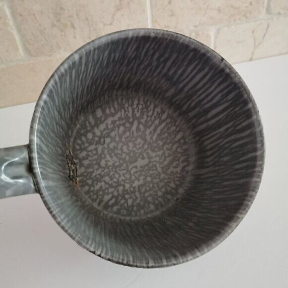 Gray Graniteware Sauce Pan Vintage, Speckled Swirl Enamelware Pot with Handle Ki - Picture 3 of 8